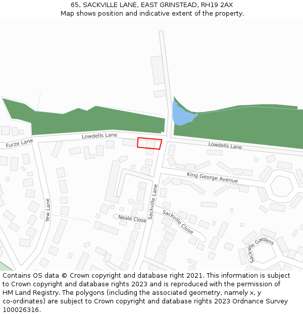 65, SACKVILLE LANE, EAST GRINSTEAD, RH19 2AX: Location map and indicative extent of plot