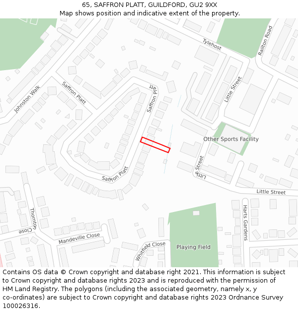 65, SAFFRON PLATT, GUILDFORD, GU2 9XX: Location map and indicative extent of plot
