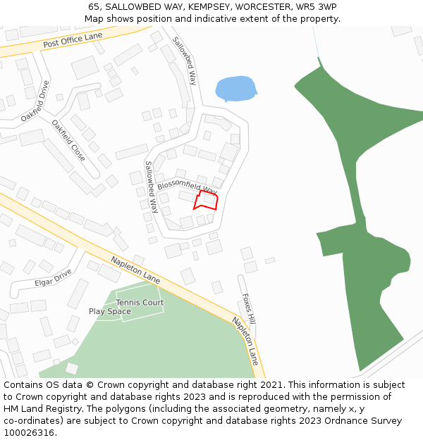 65, SALLOWBED WAY, KEMPSEY, WORCESTER, WR5 3WP: Location map and indicative extent of plot