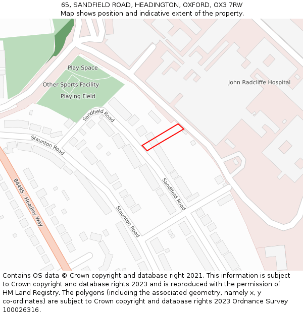 65, SANDFIELD ROAD, HEADINGTON, OXFORD, OX3 7RW: Location map and indicative extent of plot