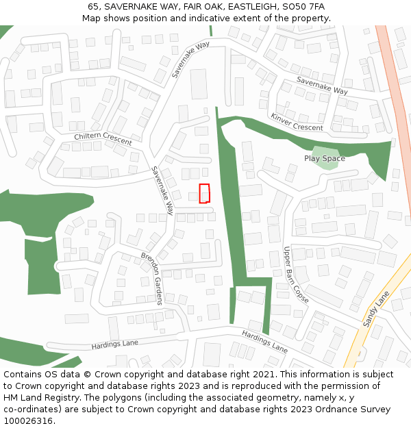 65, SAVERNAKE WAY, FAIR OAK, EASTLEIGH, SO50 7FA: Location map and indicative extent of plot