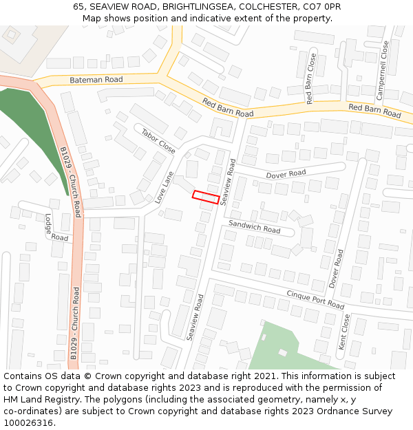 65, SEAVIEW ROAD, BRIGHTLINGSEA, COLCHESTER, CO7 0PR: Location map and indicative extent of plot