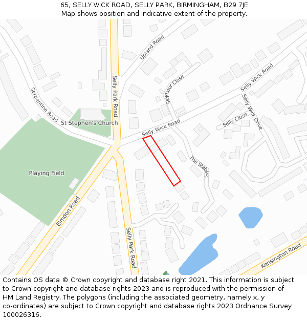 65, SELLY WICK ROAD, SELLY PARK, BIRMINGHAM, B29 7JE: Location map and indicative extent of plot