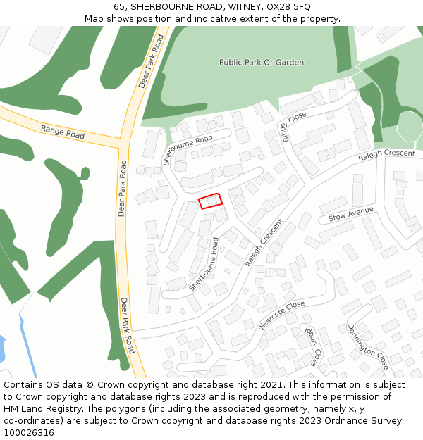 65, SHERBOURNE ROAD, WITNEY, OX28 5FQ: Location map and indicative extent of plot