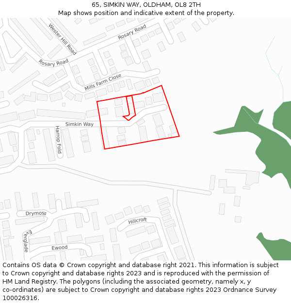 65, SIMKIN WAY, OLDHAM, OL8 2TH: Location map and indicative extent of plot