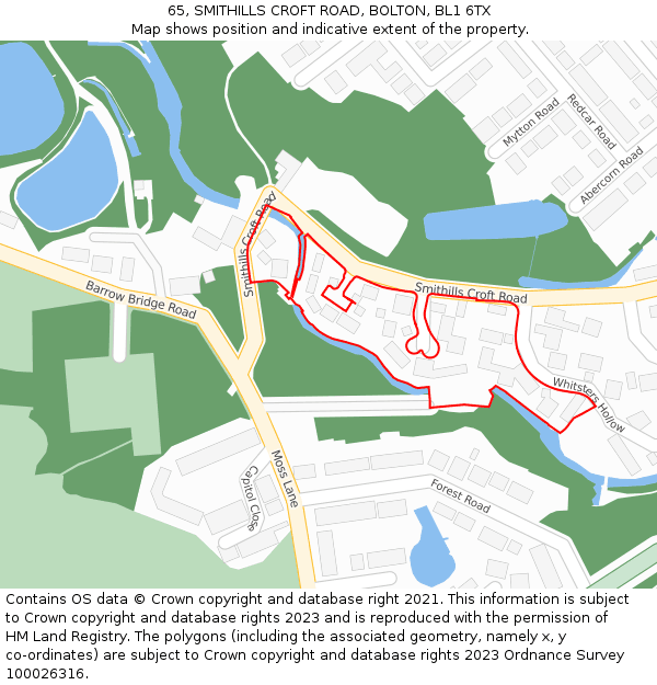 65, SMITHILLS CROFT ROAD, BOLTON, BL1 6TX: Location map and indicative extent of plot