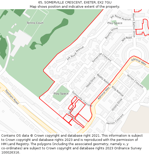 65, SOMERVILLE CRESCENT, EXETER, EX2 7GU: Location map and indicative extent of plot