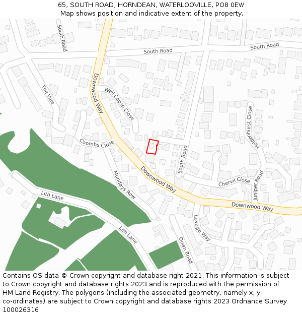 65, SOUTH ROAD, HORNDEAN, WATERLOOVILLE, PO8 0EW: Location map and indicative extent of plot