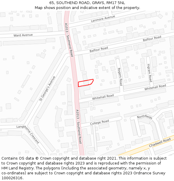 65, SOUTHEND ROAD, GRAYS, RM17 5NL: Location map and indicative extent of plot