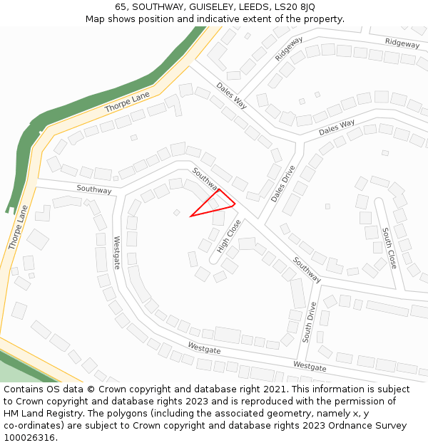 65, SOUTHWAY, GUISELEY, LEEDS, LS20 8JQ: Location map and indicative extent of plot