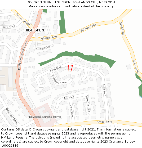 65, SPEN BURN, HIGH SPEN, ROWLANDS GILL, NE39 2DN: Location map and indicative extent of plot