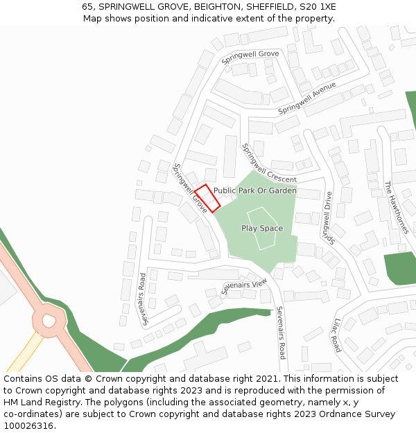 65, SPRINGWELL GROVE, BEIGHTON, SHEFFIELD, S20 1XE: Location map and indicative extent of plot