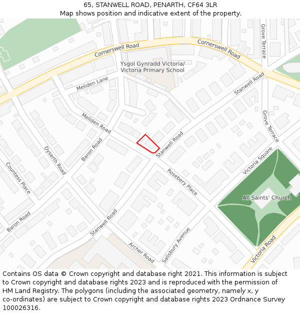 65, STANWELL ROAD, PENARTH, CF64 3LR: Location map and indicative extent of plot