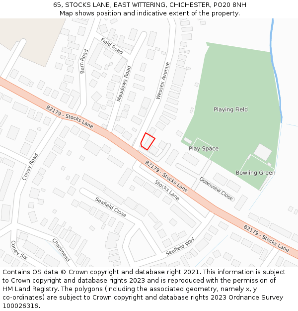 65, STOCKS LANE, EAST WITTERING, CHICHESTER, PO20 8NH: Location map and indicative extent of plot
