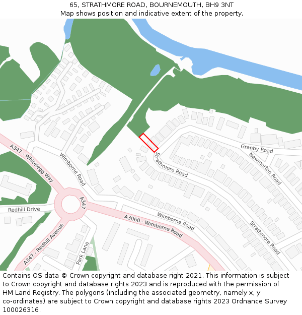 65, STRATHMORE ROAD, BOURNEMOUTH, BH9 3NT: Location map and indicative extent of plot