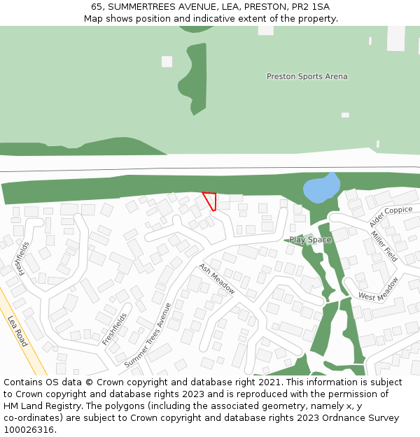 65, SUMMERTREES AVENUE, LEA, PRESTON, PR2 1SA: Location map and indicative extent of plot