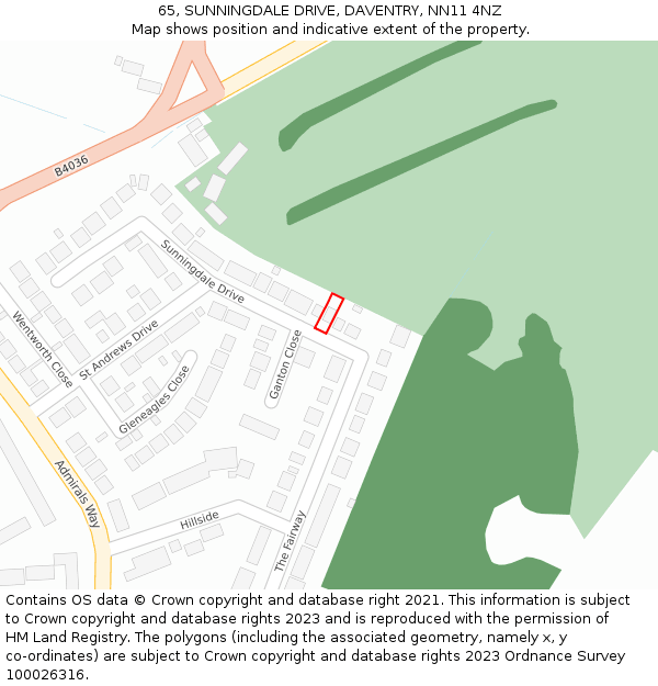 65, SUNNINGDALE DRIVE, DAVENTRY, NN11 4NZ: Location map and indicative extent of plot