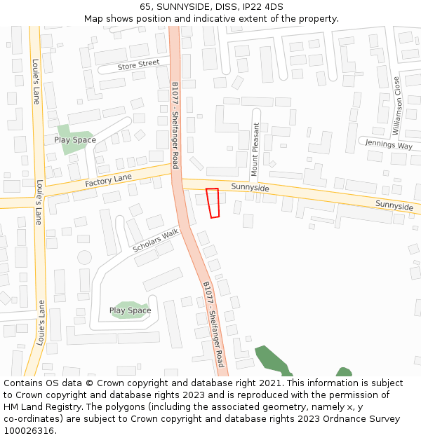 65, SUNNYSIDE, DISS, IP22 4DS: Location map and indicative extent of plot