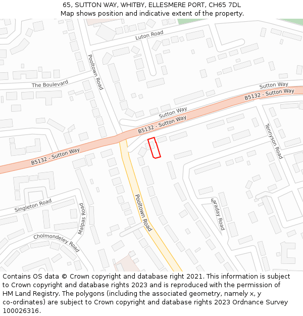 65, SUTTON WAY, WHITBY, ELLESMERE PORT, CH65 7DL: Location map and indicative extent of plot