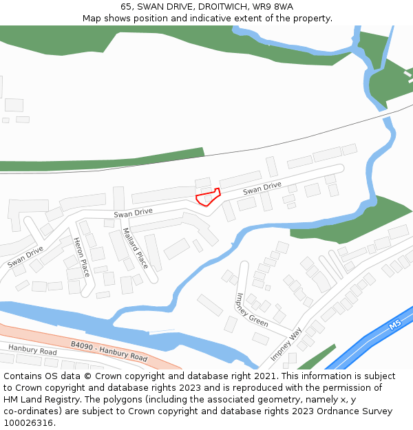 65, SWAN DRIVE, DROITWICH, WR9 8WA: Location map and indicative extent of plot