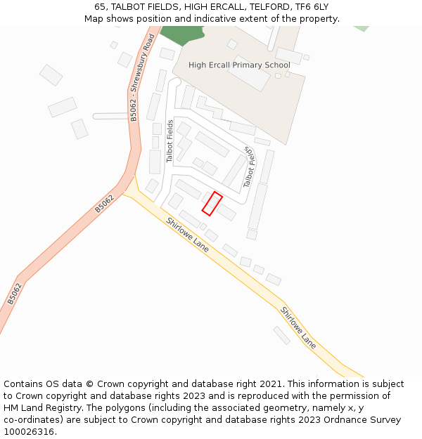 65, TALBOT FIELDS, HIGH ERCALL, TELFORD, TF6 6LY: Location map and indicative extent of plot