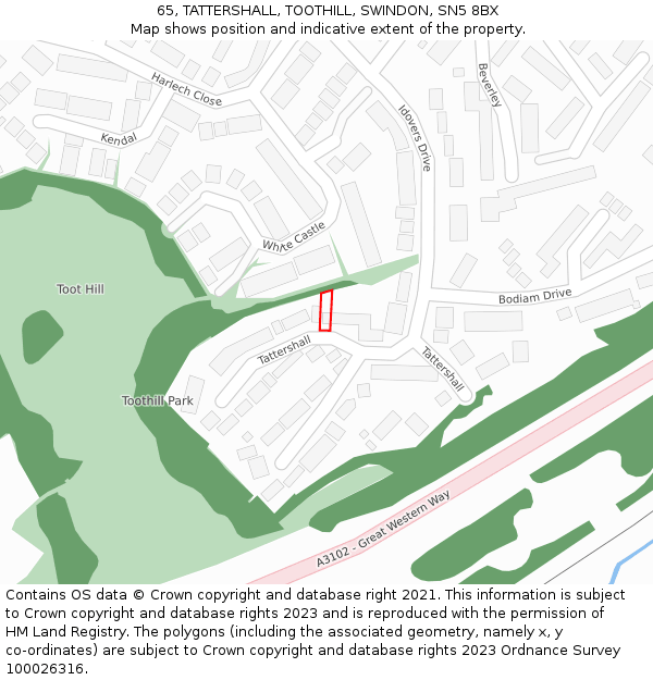 65, TATTERSHALL, TOOTHILL, SWINDON, SN5 8BX: Location map and indicative extent of plot