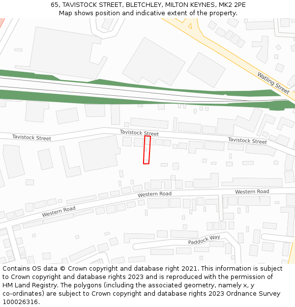 65, TAVISTOCK STREET, BLETCHLEY, MILTON KEYNES, MK2 2PE: Location map and indicative extent of plot