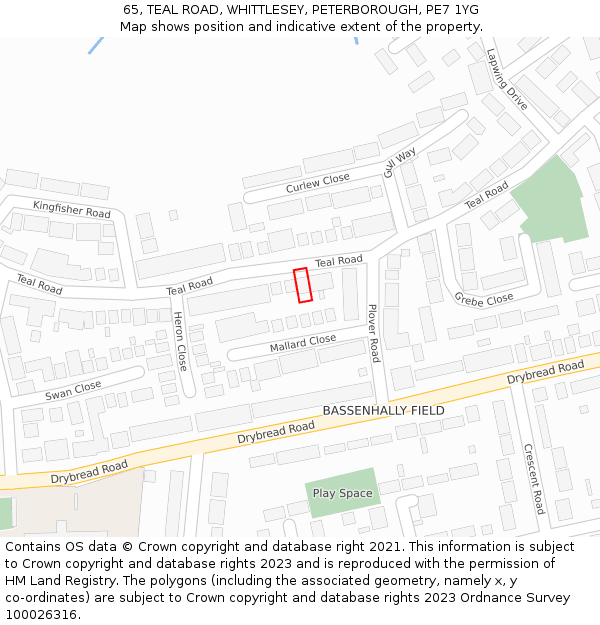 65, TEAL ROAD, WHITTLESEY, PETERBOROUGH, PE7 1YG: Location map and indicative extent of plot