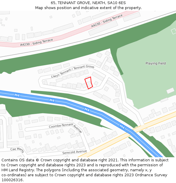 65, TENNANT GROVE, NEATH, SA10 6ES: Location map and indicative extent of plot