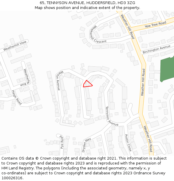 65, TENNYSON AVENUE, HUDDERSFIELD, HD3 3ZG: Location map and indicative extent of plot