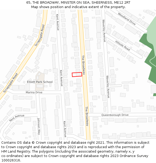 65, THE BROADWAY, MINSTER ON SEA, SHEERNESS, ME12 2RT: Location map and indicative extent of plot