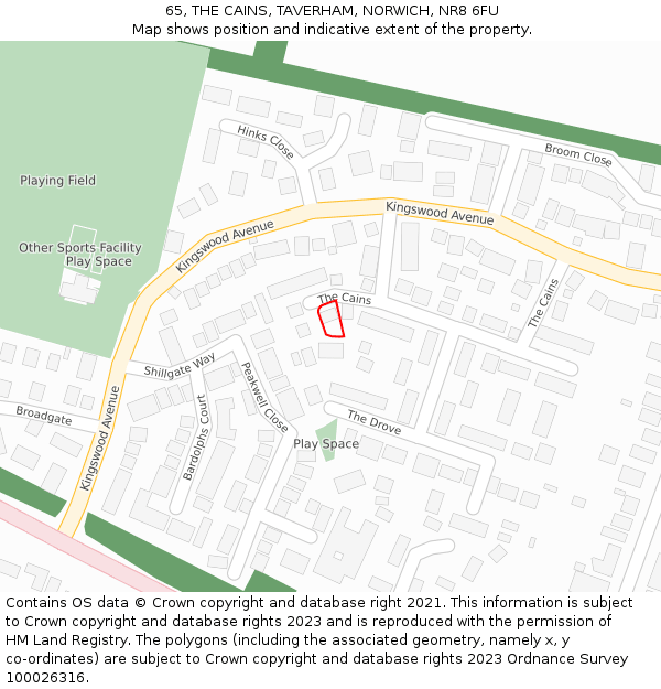 65, THE CAINS, TAVERHAM, NORWICH, NR8 6FU: Location map and indicative extent of plot