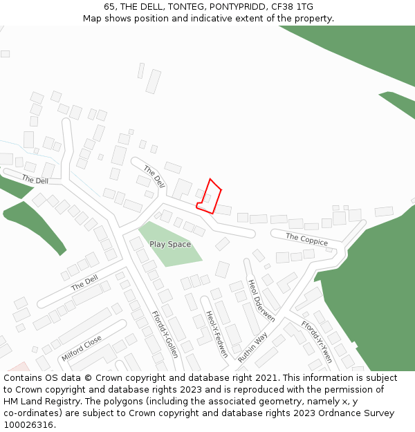 65, THE DELL, TONTEG, PONTYPRIDD, CF38 1TG: Location map and indicative extent of plot