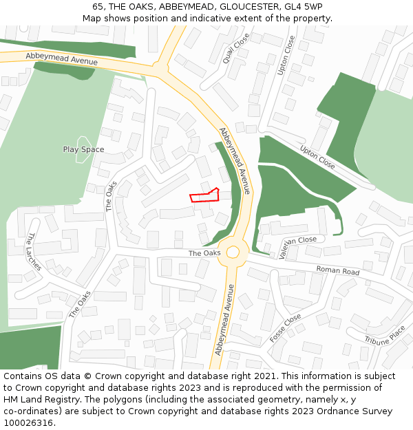 65, THE OAKS, ABBEYMEAD, GLOUCESTER, GL4 5WP: Location map and indicative extent of plot