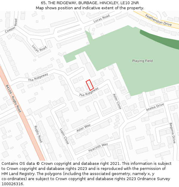 65, THE RIDGEWAY, BURBAGE, HINCKLEY, LE10 2NR: Location map and indicative extent of plot