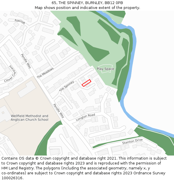 65, THE SPINNEY, BURNLEY, BB12 0PB: Location map and indicative extent of plot