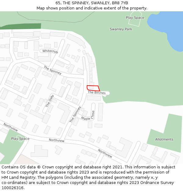 65, THE SPINNEY, SWANLEY, BR8 7YB: Location map and indicative extent of plot
