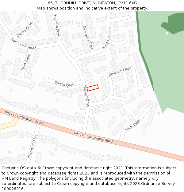 65, THORNHILL DRIVE, NUNEATON, CV11 6XG: Location map and indicative extent of plot