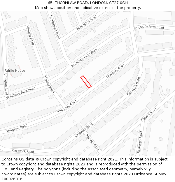 65, THORNLAW ROAD, LONDON, SE27 0SH: Location map and indicative extent of plot