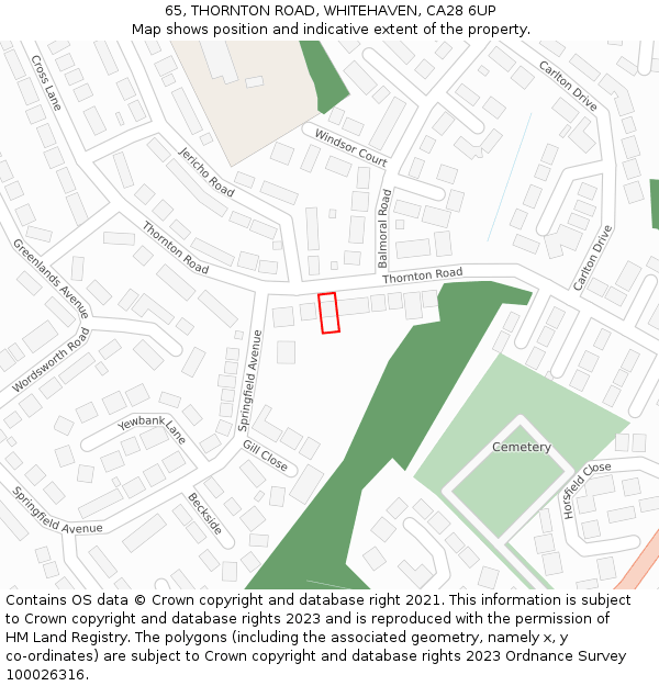 65, THORNTON ROAD, WHITEHAVEN, CA28 6UP: Location map and indicative extent of plot