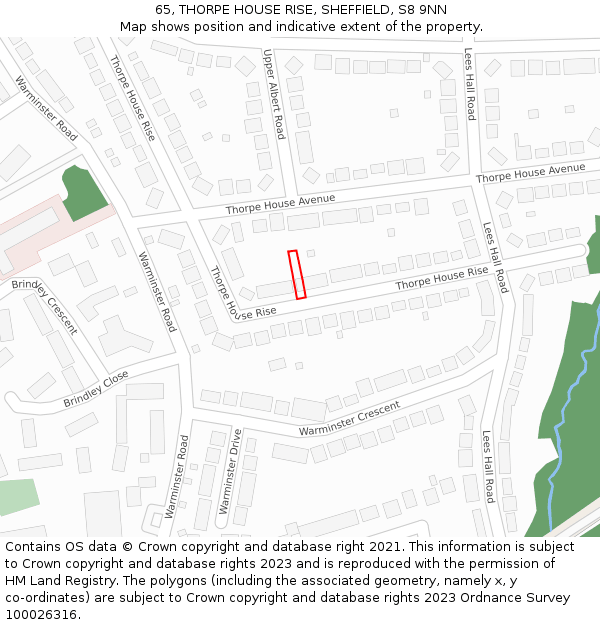 65, THORPE HOUSE RISE, SHEFFIELD, S8 9NN: Location map and indicative extent of plot