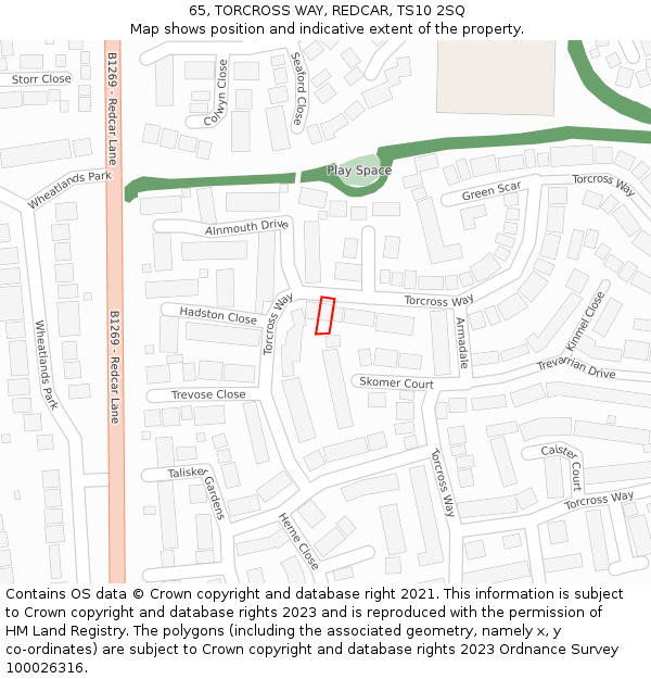 65, TORCROSS WAY, REDCAR, TS10 2SQ: Location map and indicative extent of plot