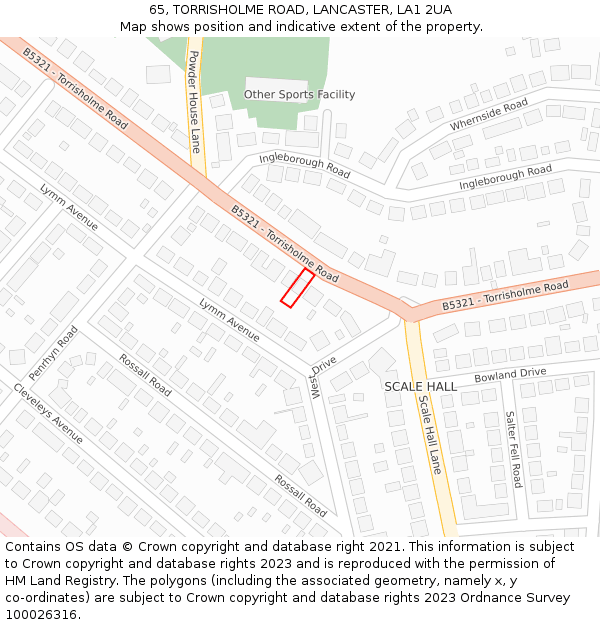 65, TORRISHOLME ROAD, LANCASTER, LA1 2UA: Location map and indicative extent of plot