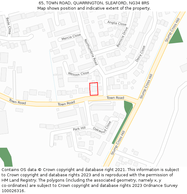 65, TOWN ROAD, QUARRINGTON, SLEAFORD, NG34 8RS: Location map and indicative extent of plot