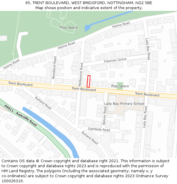 65, TRENT BOULEVARD, WEST BRIDGFORD, NOTTINGHAM, NG2 5BE: Location map and indicative extent of plot