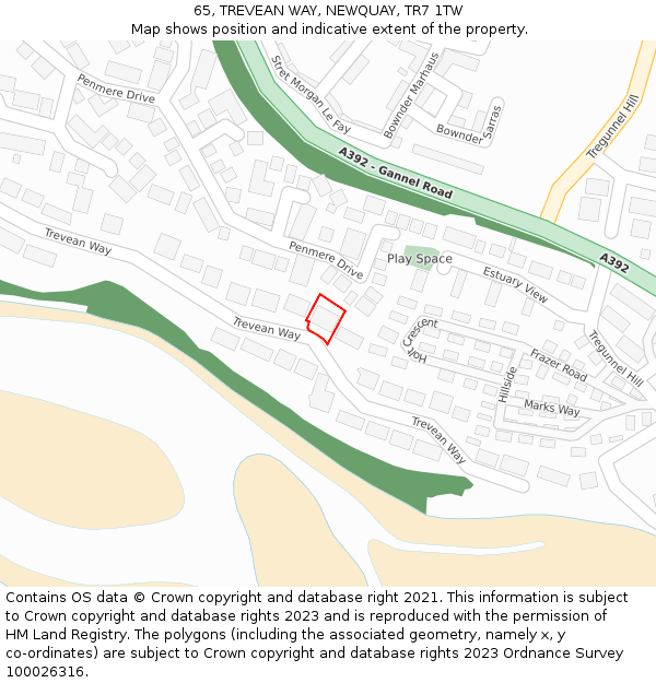 65, TREVEAN WAY, NEWQUAY, TR7 1TW: Location map and indicative extent of plot