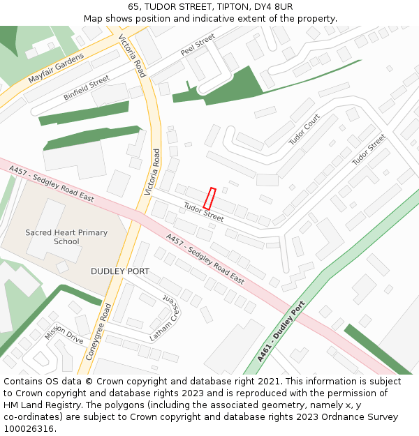 65, TUDOR STREET, TIPTON, DY4 8UR: Location map and indicative extent of plot