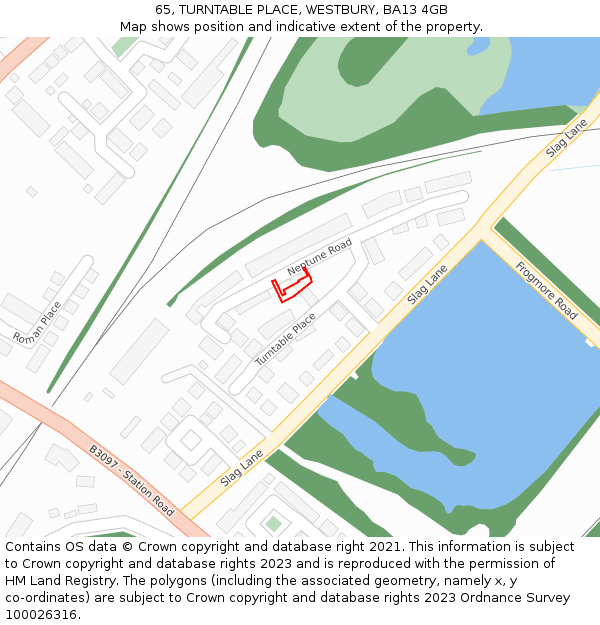 65, TURNTABLE PLACE, WESTBURY, BA13 4GB: Location map and indicative extent of plot