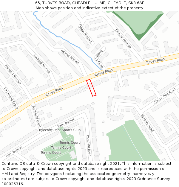 65, TURVES ROAD, CHEADLE HULME, CHEADLE, SK8 6AE: Location map and indicative extent of plot