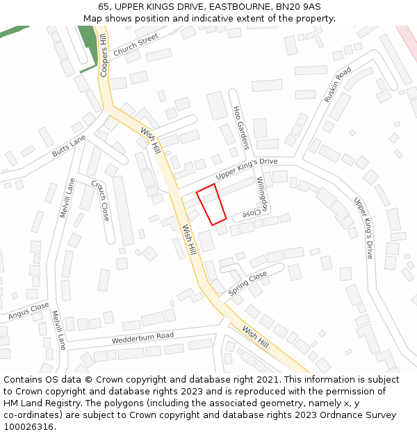 65, UPPER KINGS DRIVE, EASTBOURNE, BN20 9AS: Location map and indicative extent of plot